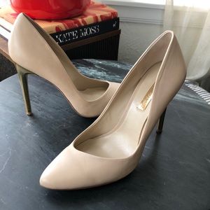 BCBGMaxAzaria Nude Pumps with Gold Heels